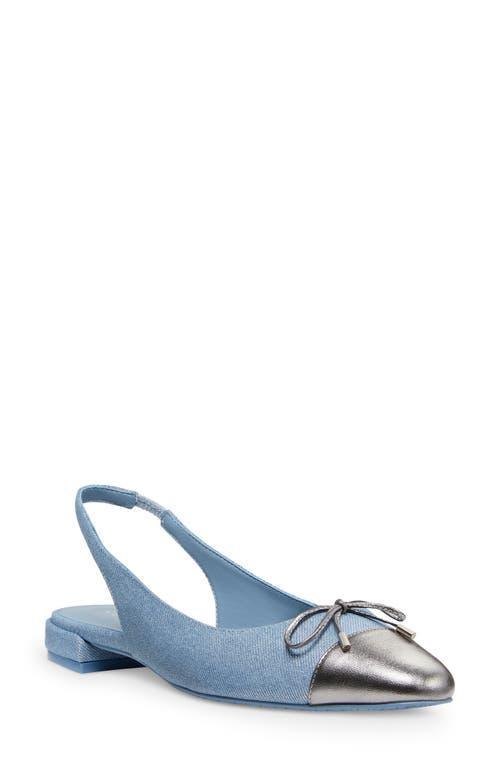 STUART WEITZMAN Sleek Bow Slingback Flat In Denim & Gunmetal Product Image