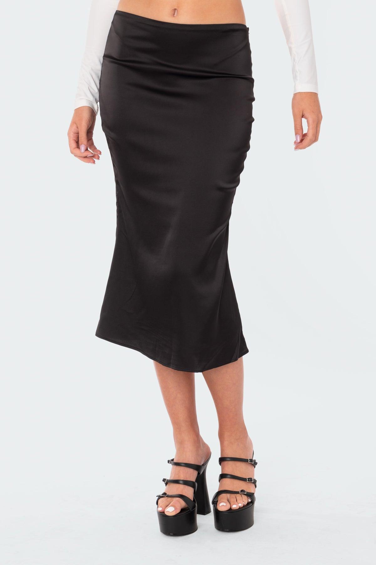 Low-Rise Satin Effect Midi Skirt Product Image