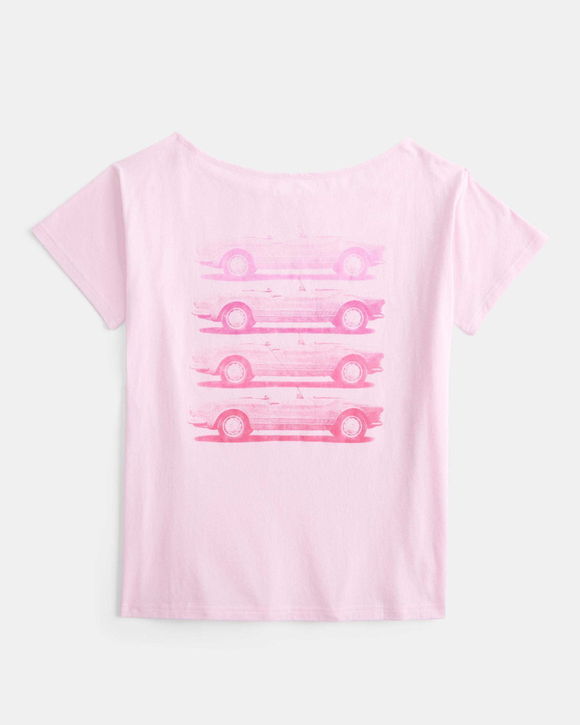 Oversized Off-the-Shoulder New York Raceway Graphic Tee Product Image