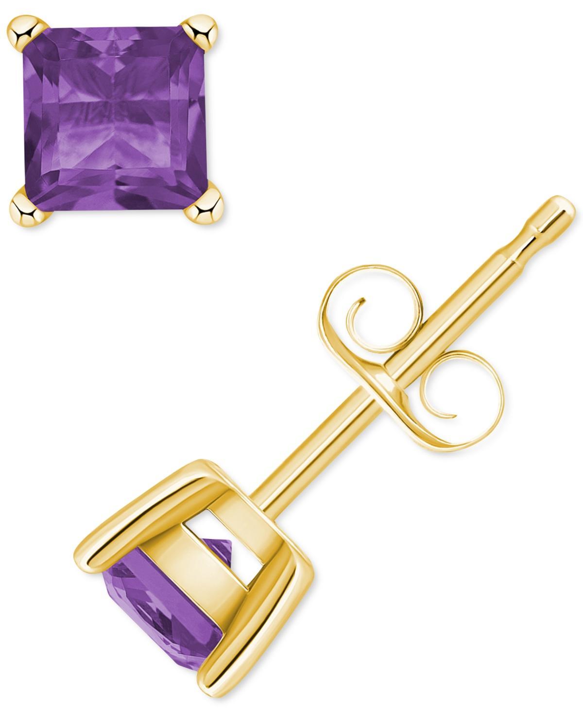 14k Gold 4 mm Princess Cut Amethyst Stud Earrings, Womens, 14k Yellow Gold Product Image