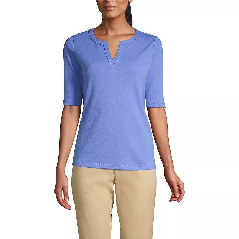 Womens Lands End Modern Half Sleeve Splitneck Top Dark Blue Blue Product Image