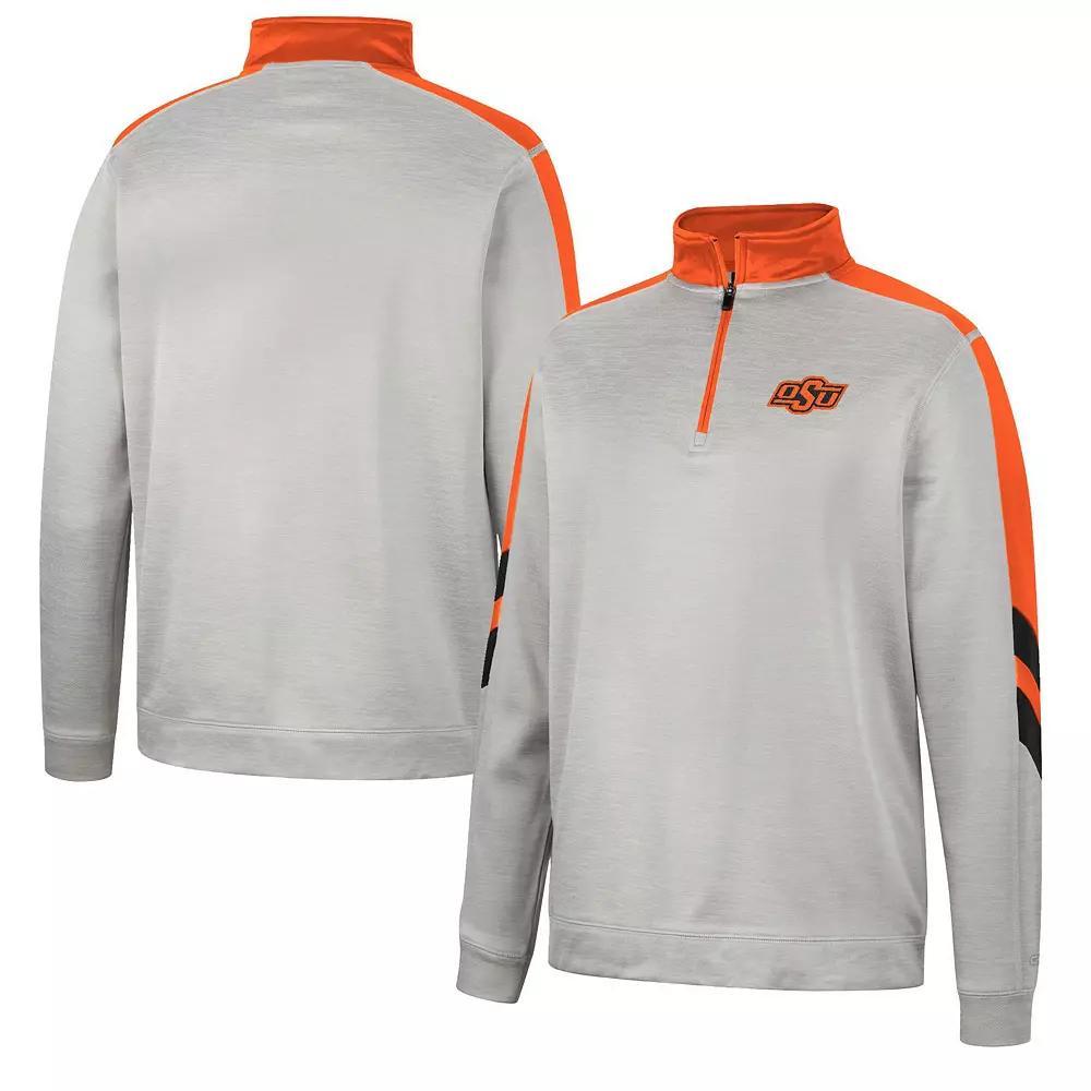 Men's Colosseum Gray/Orange Oklahoma State Cowboys Bushwood Fleece Quarter-Zip Jacket, Size: XL, Grey Product Image