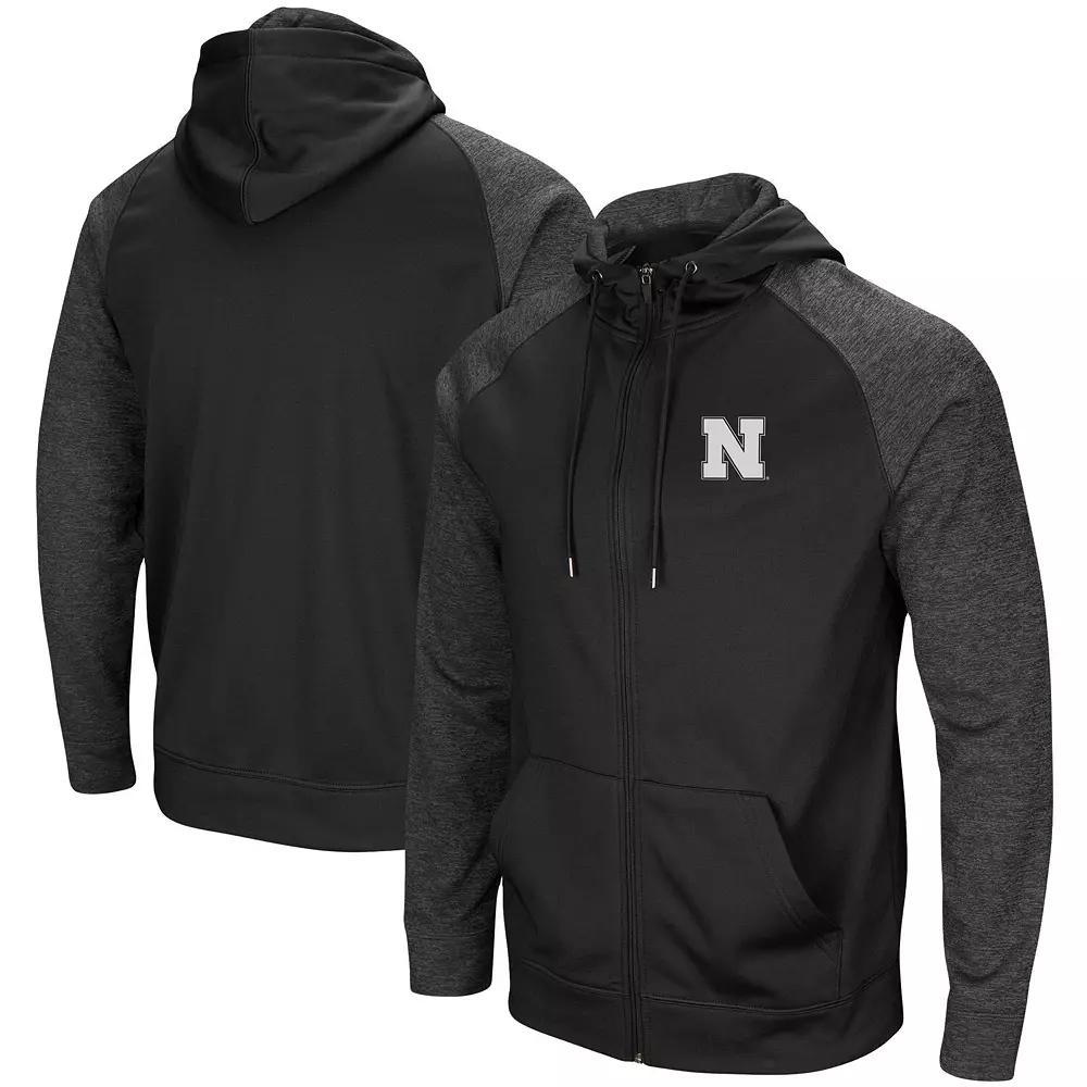 Men's Colosseum Black Oregon Ducks Big & Tall Blackout Raglan Full-Zip Hoodie,  Product Image