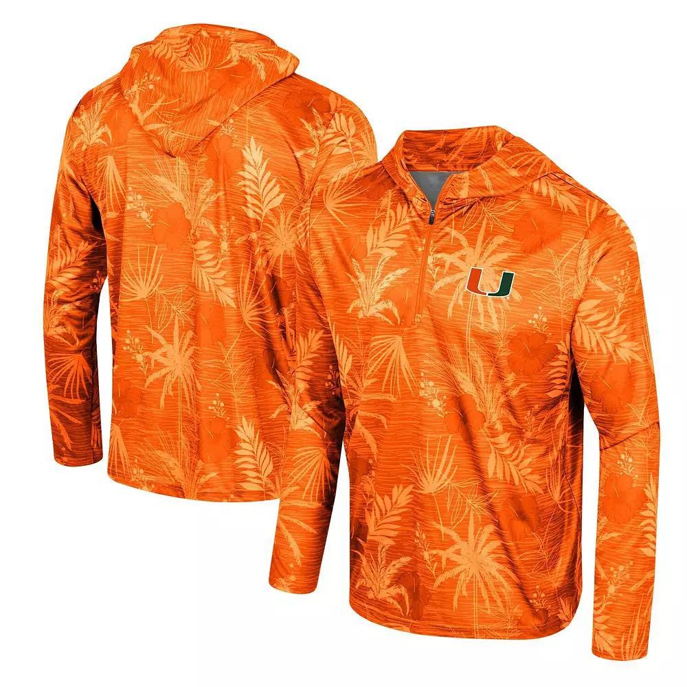 Men's Colosseum Orange Oklahoma State Cowboys Palms Printed Lightweight Quarter-Zip Hooded Top,  Product Image