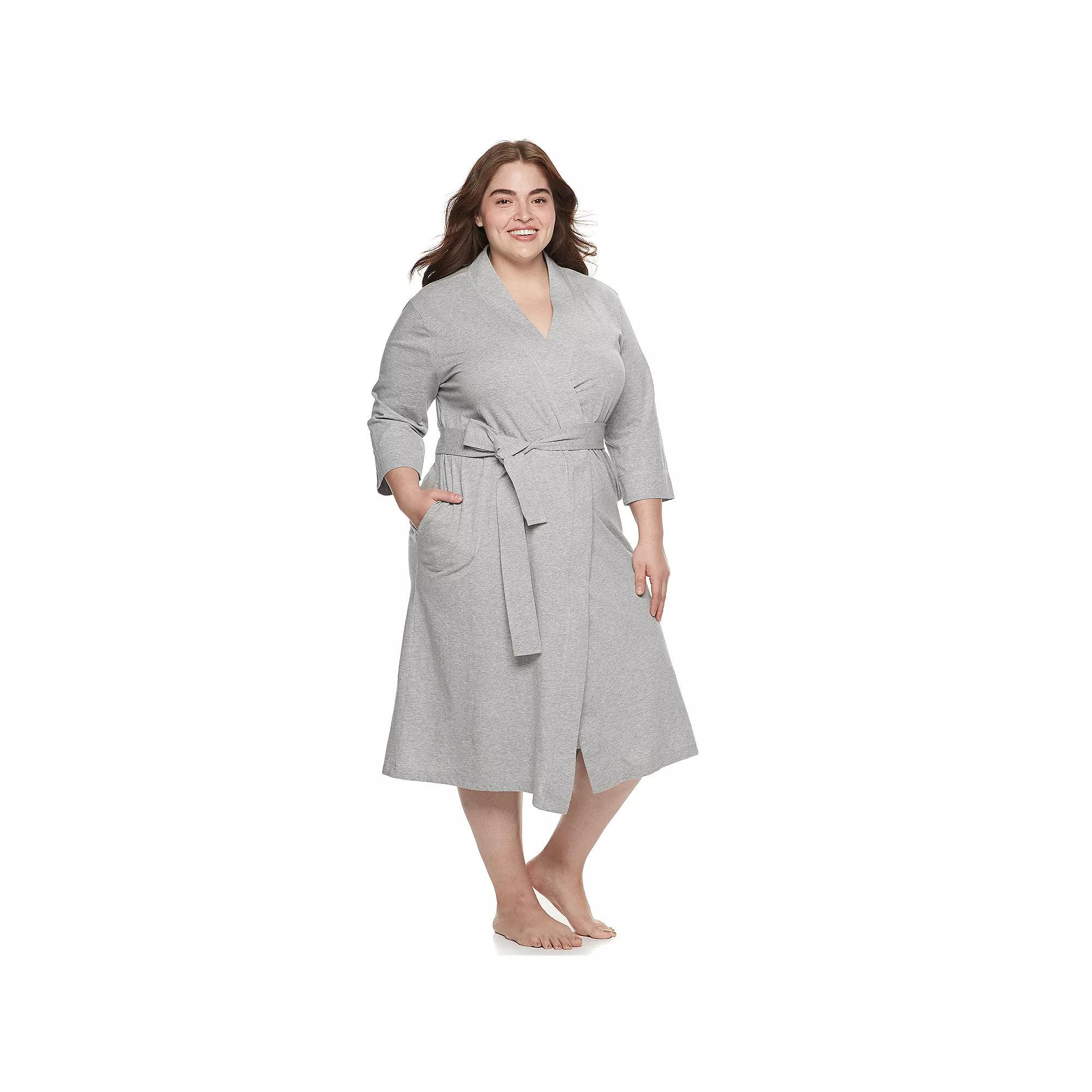 Plus Size Jockey® Everyday Essentials Long Wrap Robe, Women's, Size: 1XL, Grey Gray Product Image