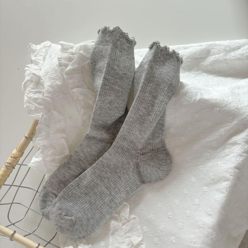 Plain Ruffle Trim Crew Socks Product Image