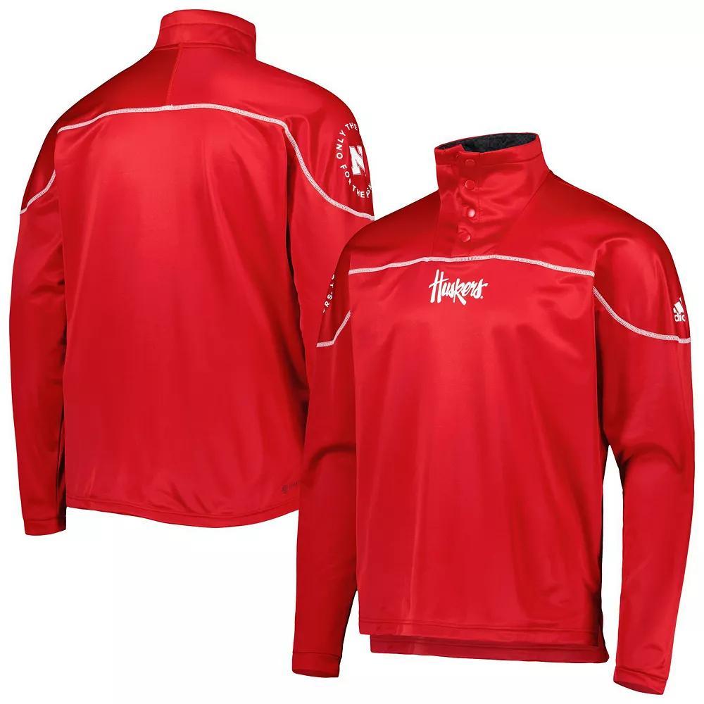 Men's adidas Scarlet Nebraska Huskers AEROREADY Knit Quarter-Snap Jacket,  Product Image