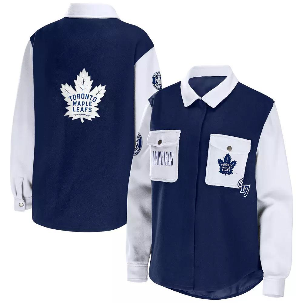 Women's WEAR by Erin Andrews Navy/White Toronto Maple Leafs Colorblock Button-Up Shirt Jacket,  Product Image
