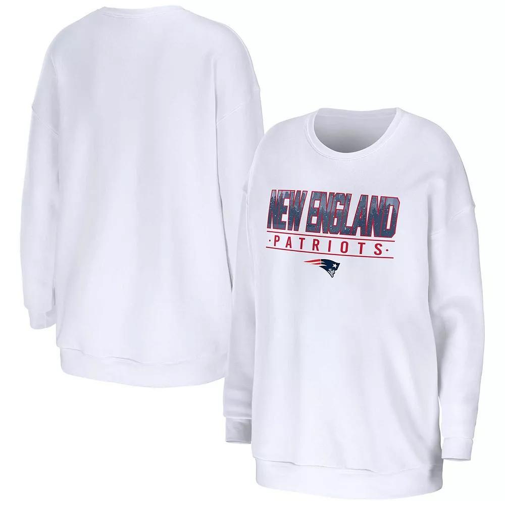 Women's WEAR by Erin Andrews White New England Patriots Domestic Pullover Sweatshirt, Size: Small Product Image