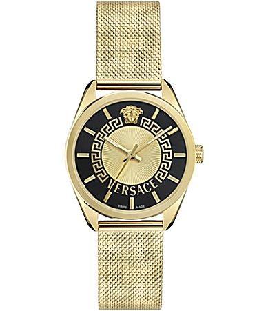 Versace Womens V-Circle Analog Gold Tone Stainless Steel Mesh Bracelet Watch Product Image