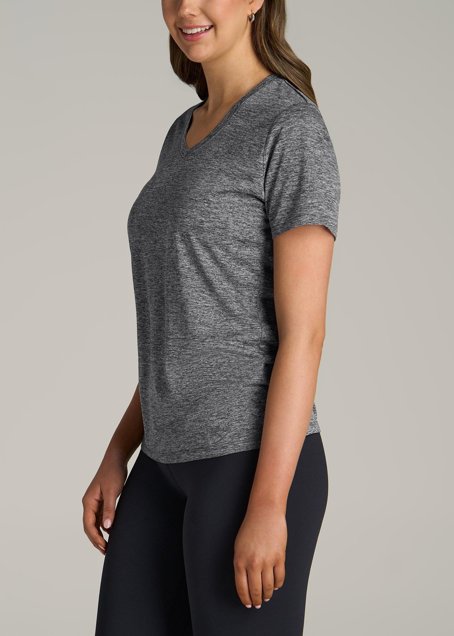 Short Sleeve Active V Neck T-Shirt for Tall Women in Grey Space Dye Product Image