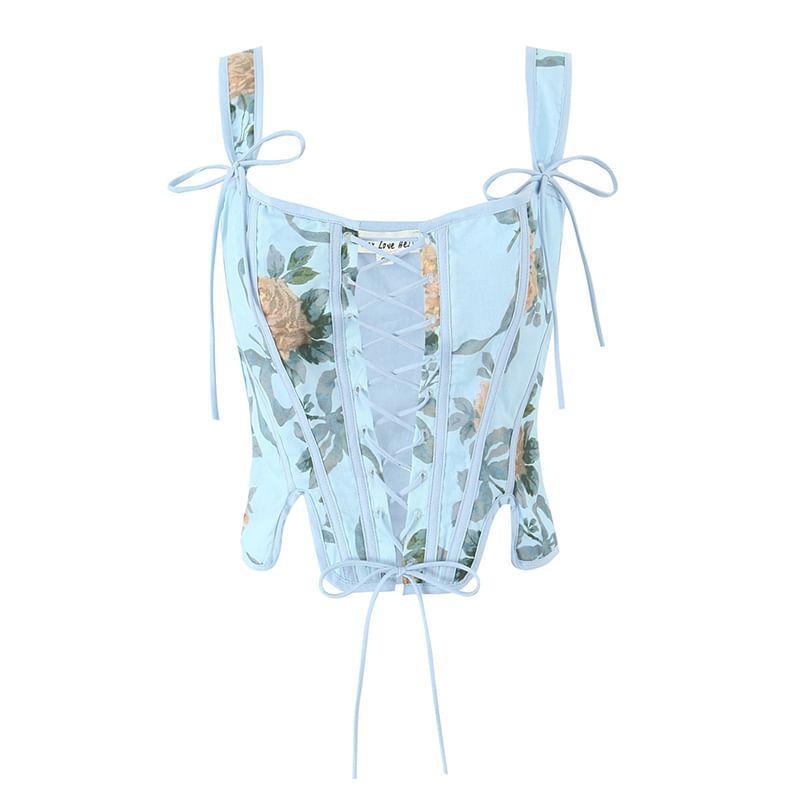 Sleeveless Lace-Up Plain Crop Corset Top Product Image