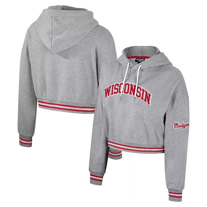 Women's The Wild Collective Heather Gray Wisconsin Badgers Cropped Shimmer Pullover Hoodie,  Product Image