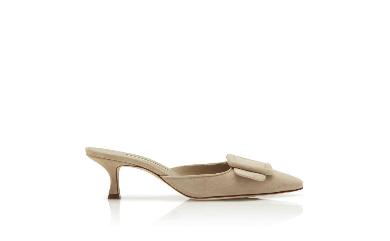 MAYSALE Beige Suede Kitten Heel Mules Product Image