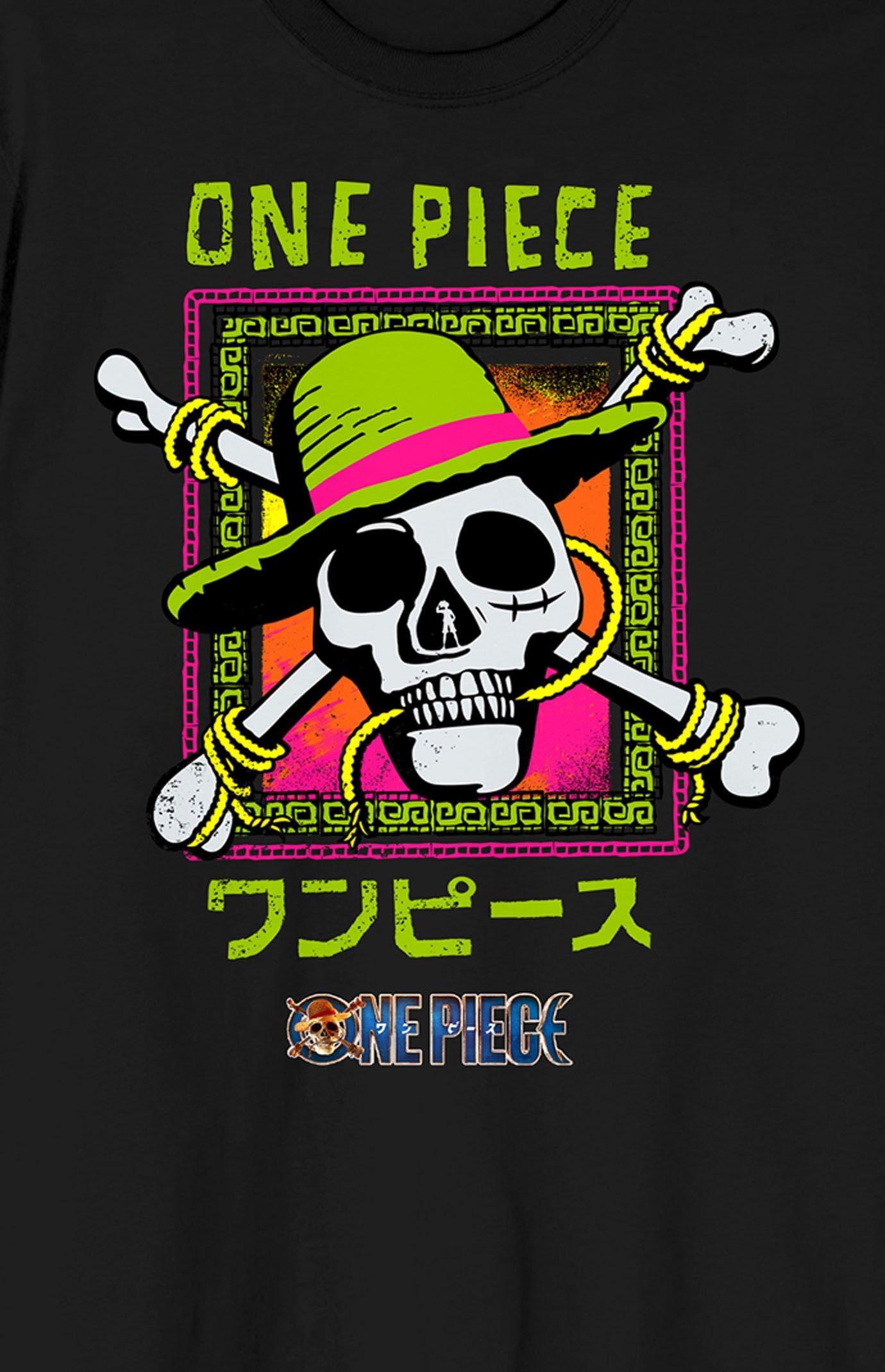 Men's One Piece Live Action Straw Short Sleeve Graphic Tee, Size: XXL, Black Product Image