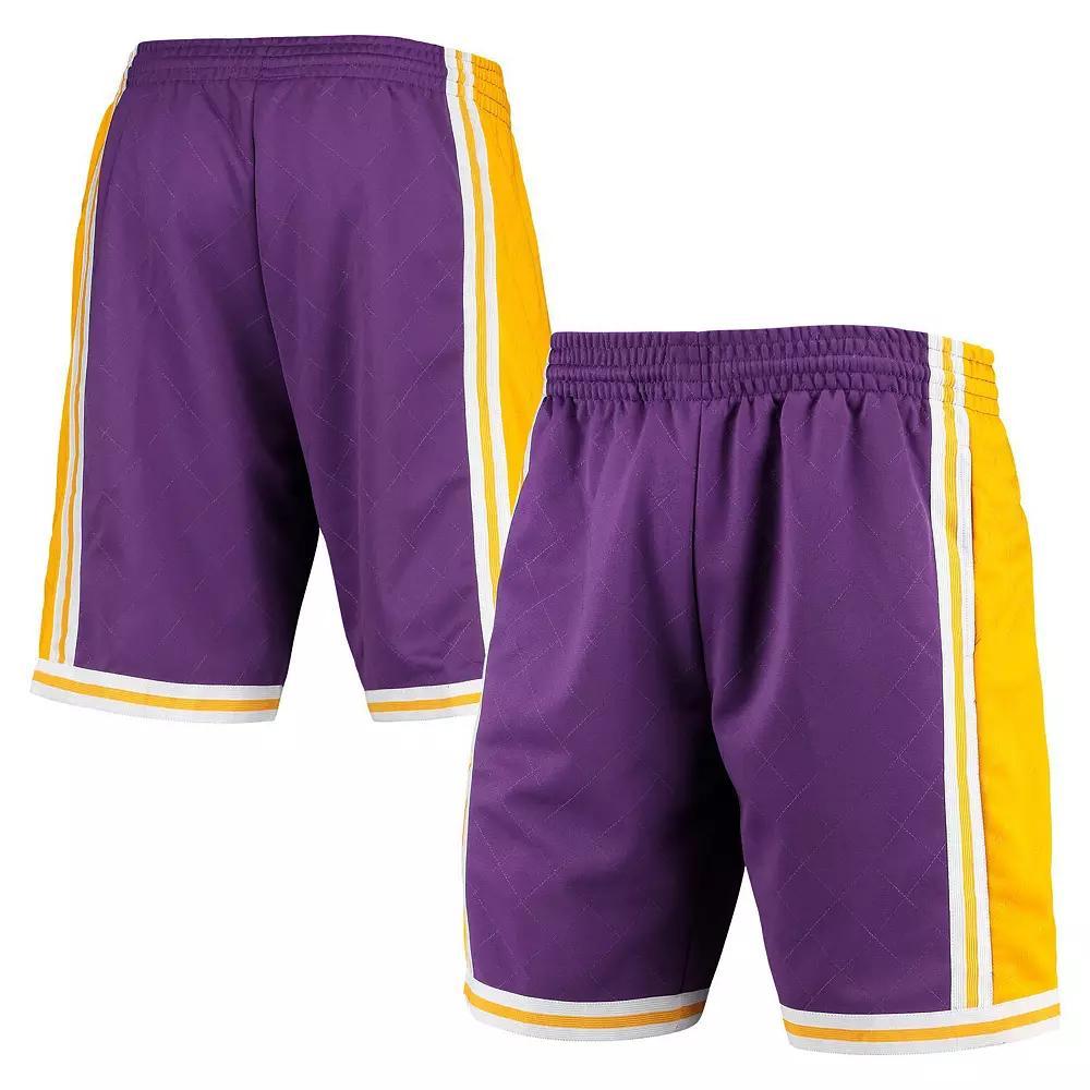 Men's Mitchell & Ness Purple Los Angeles Lakers 1984 Hardwood Classics 75th Anniversary Swingman Shorts,  Product Image
