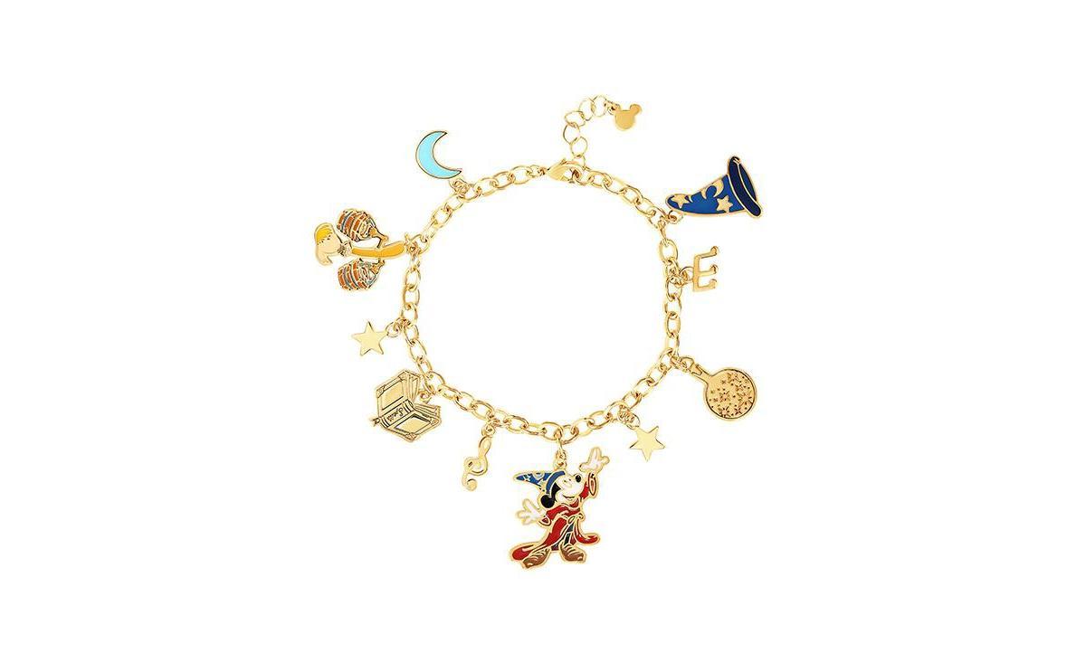 Disney Womens Mickey Mouse Fantasia Charm Bracelet - 7 + 1 - Blue, gold tone Product Image