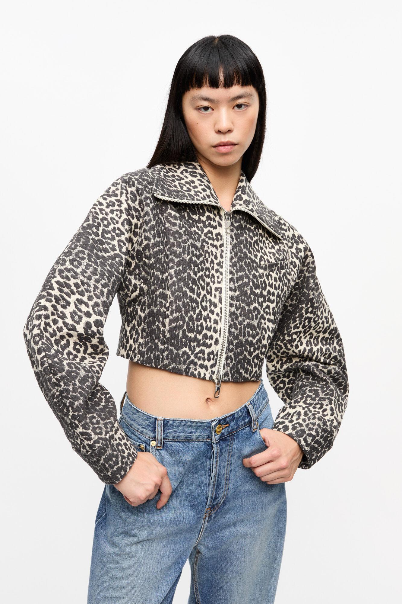 Leopard Curve Sleeve Short Jacket Product Image