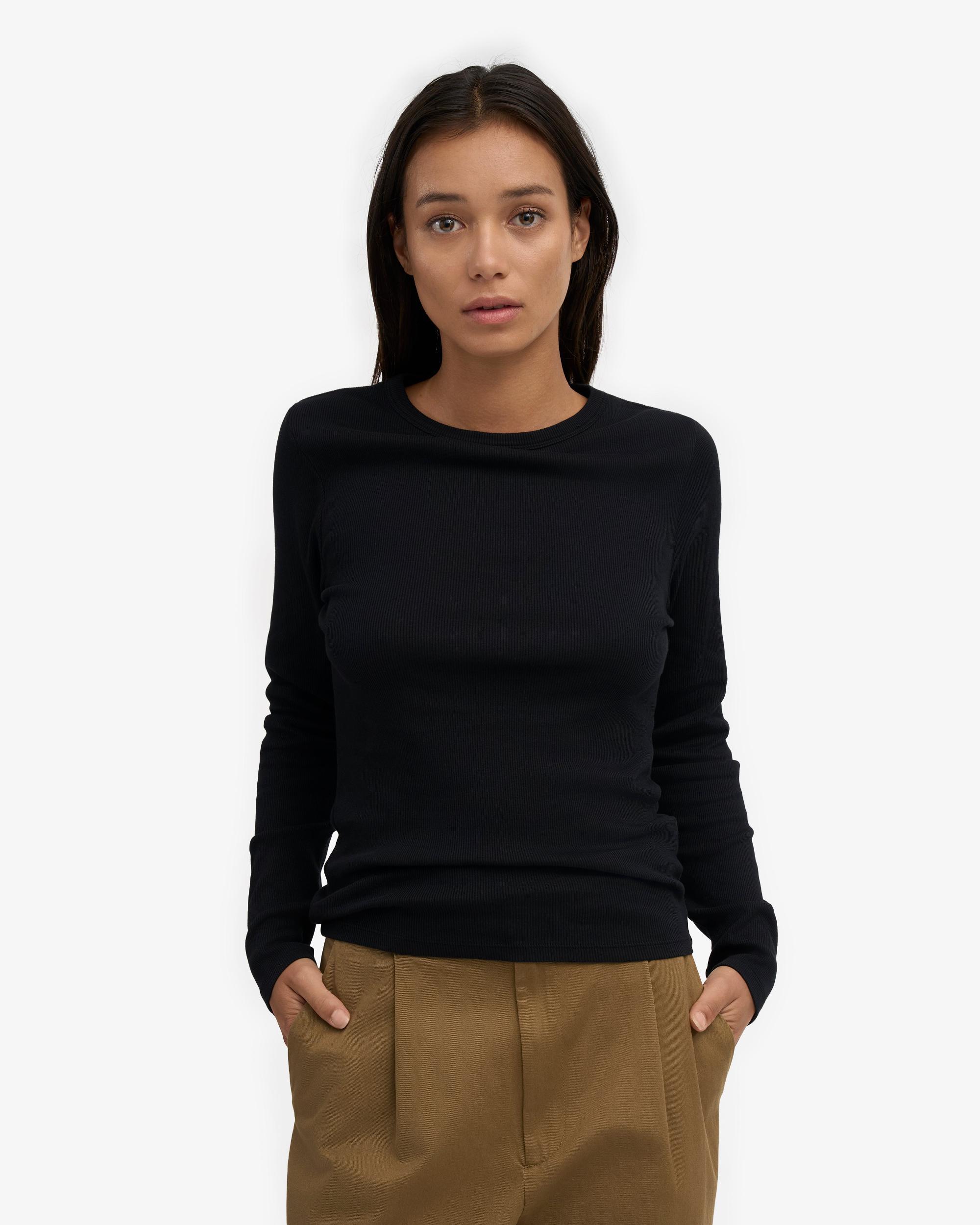 Women Organic Rib LS T-Shirt - Deep Black Product Image
