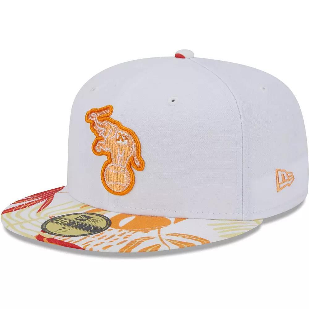 Men's New Era White/Orange Oakland Athletics Flamingo 59FIFTY Fitted Hat, Size: 7 3/8 Product Image