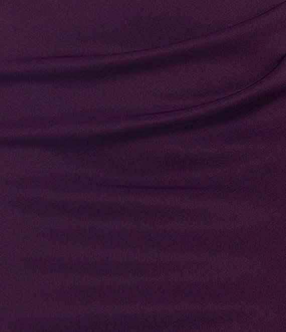 Xscape Asymmetrical Neckline Cap Sleeve Ruched Scuba Crepe Sheath Gown Product Image