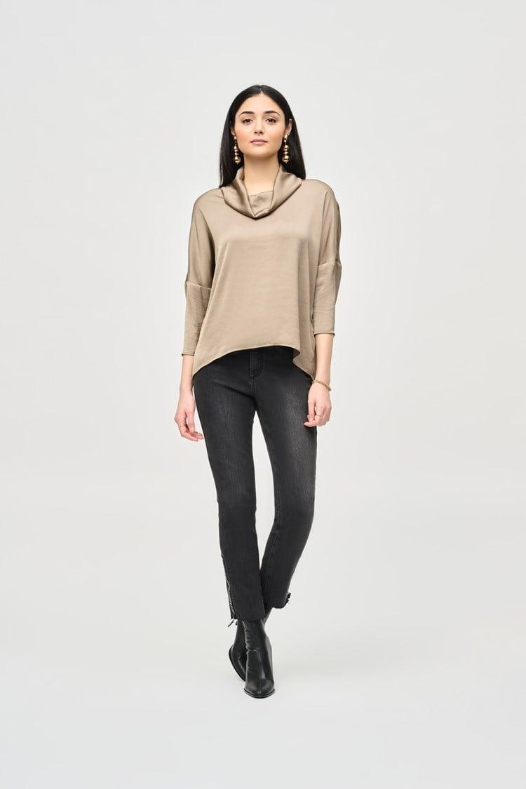 Satin Cowl Collar Top- Java Product Image