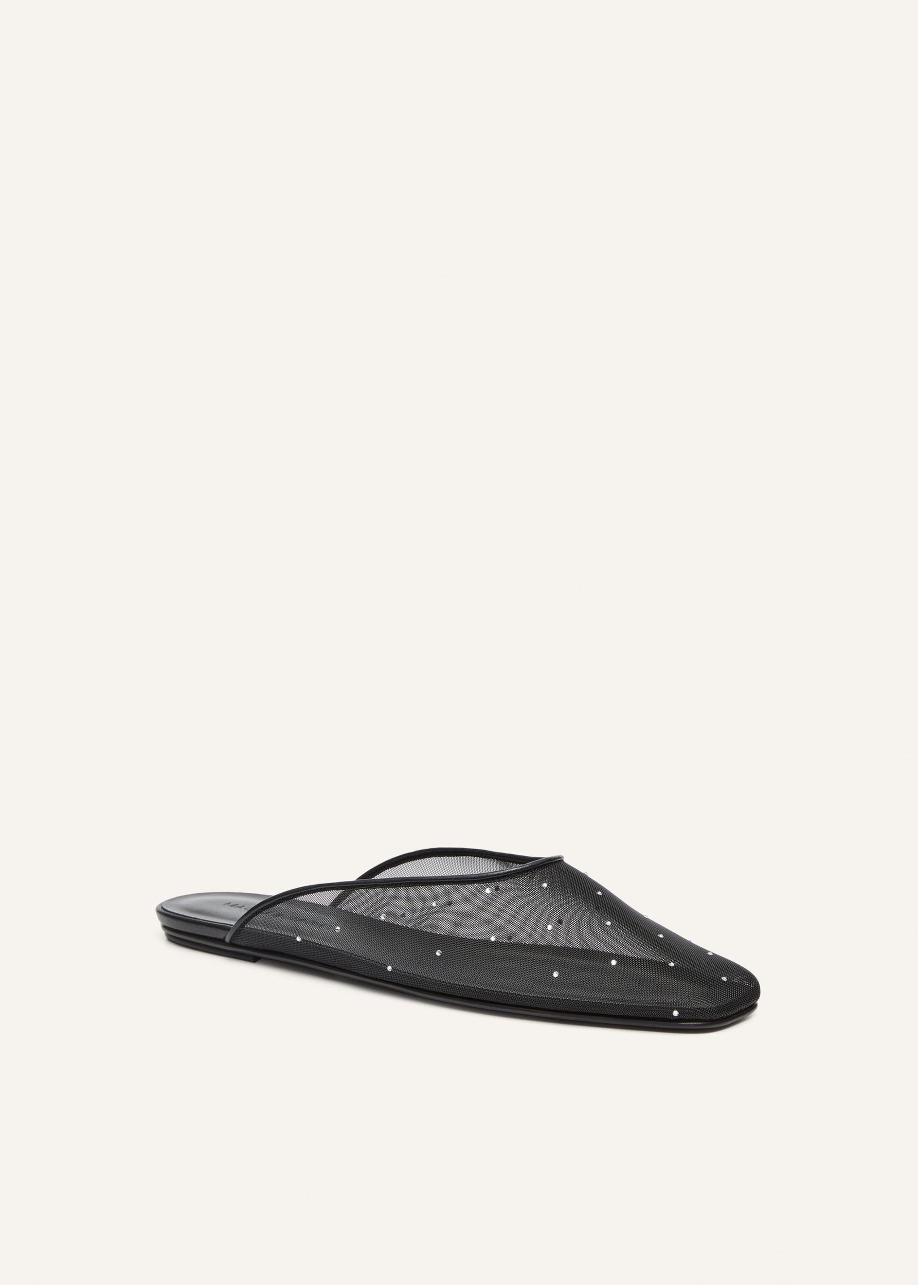 Crystal mesh flat mules in black Product Image