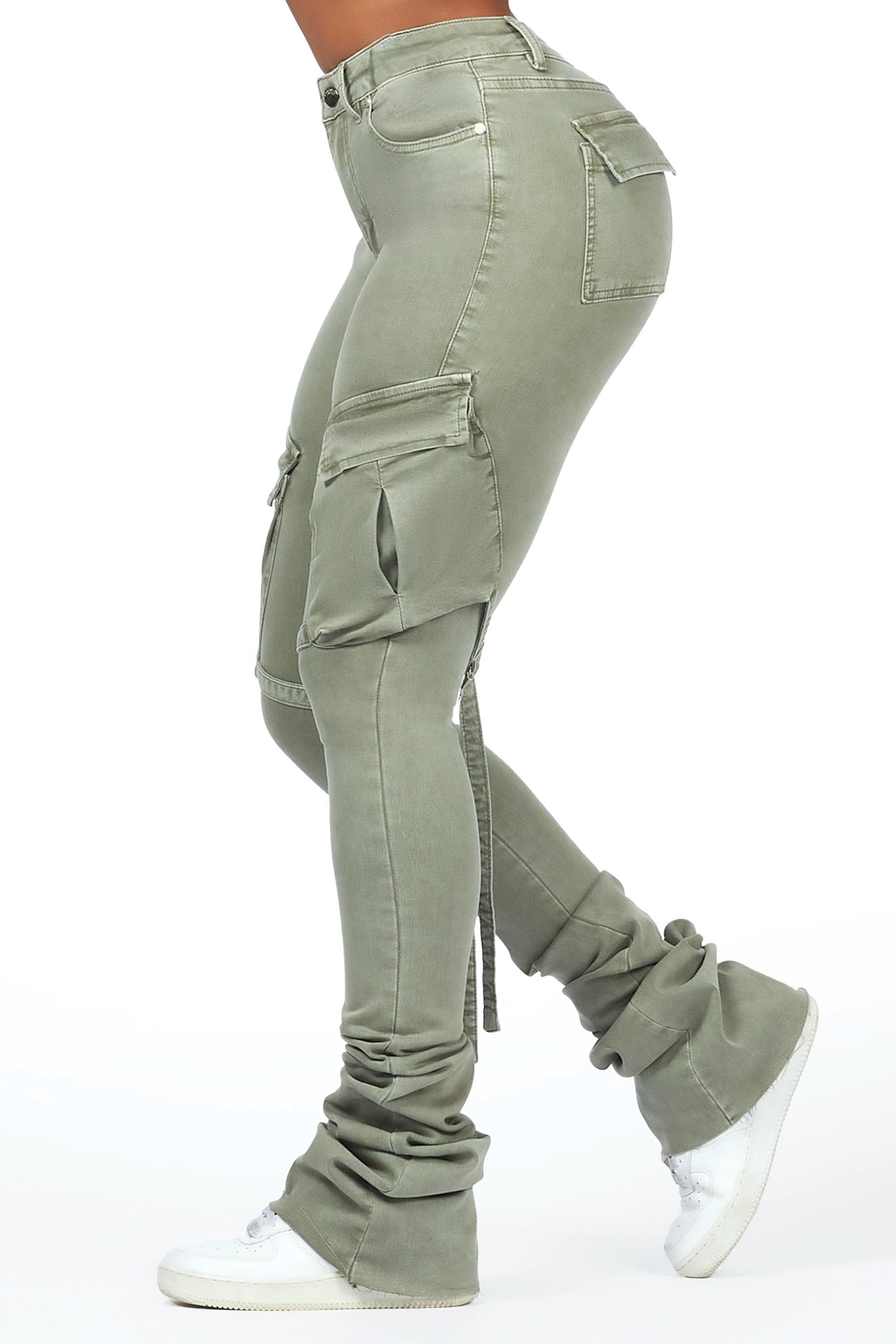 Caitlin Olive Cargo Super Stacked Jean Female Product Image