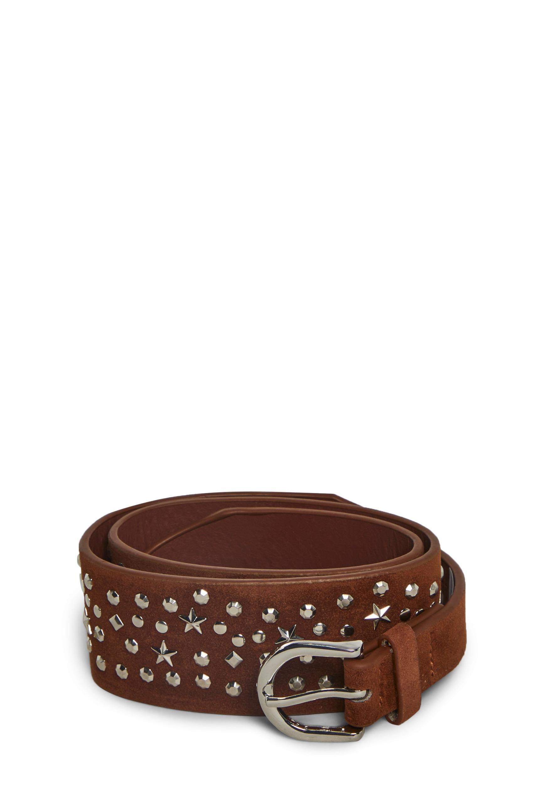 Star Stud Leather Belt - Brown Product Image
