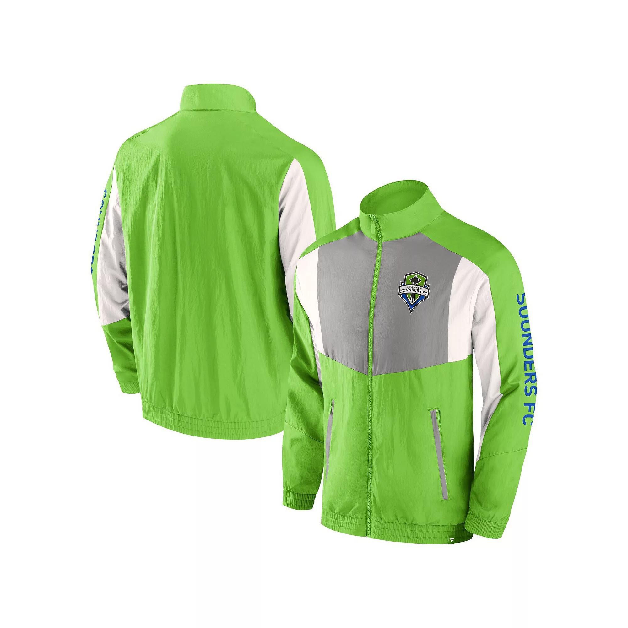 Men's Fanatics Rave Green Seattle Sounders FC Net Goal Raglan Full-Zip Track Jacket,  Product Image