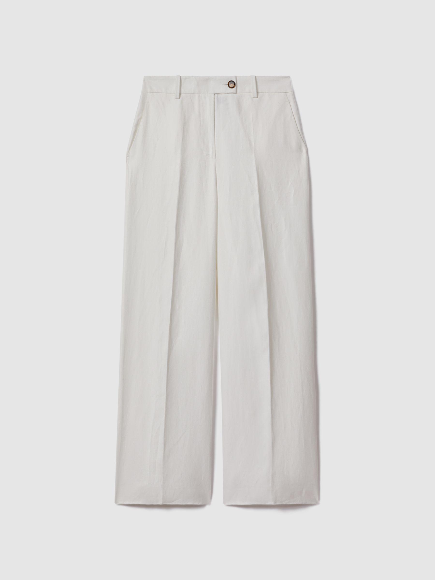 Viscose-Linen Wide Leg Suit Trousers in White Product Image