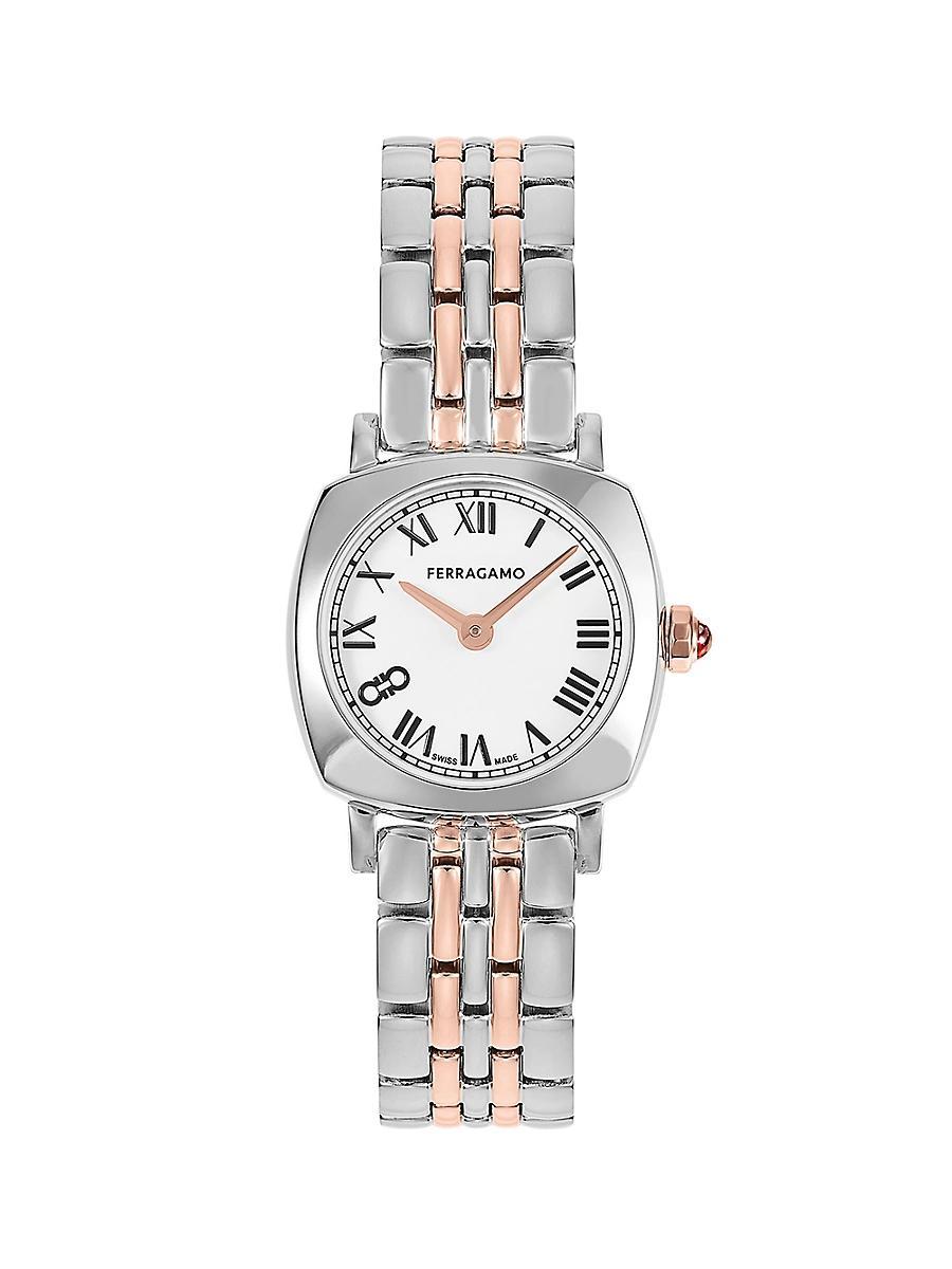 23mm Ferragamo Soft Square Watch with Bracelet Strap, Two Tone Rose Gold Product Image