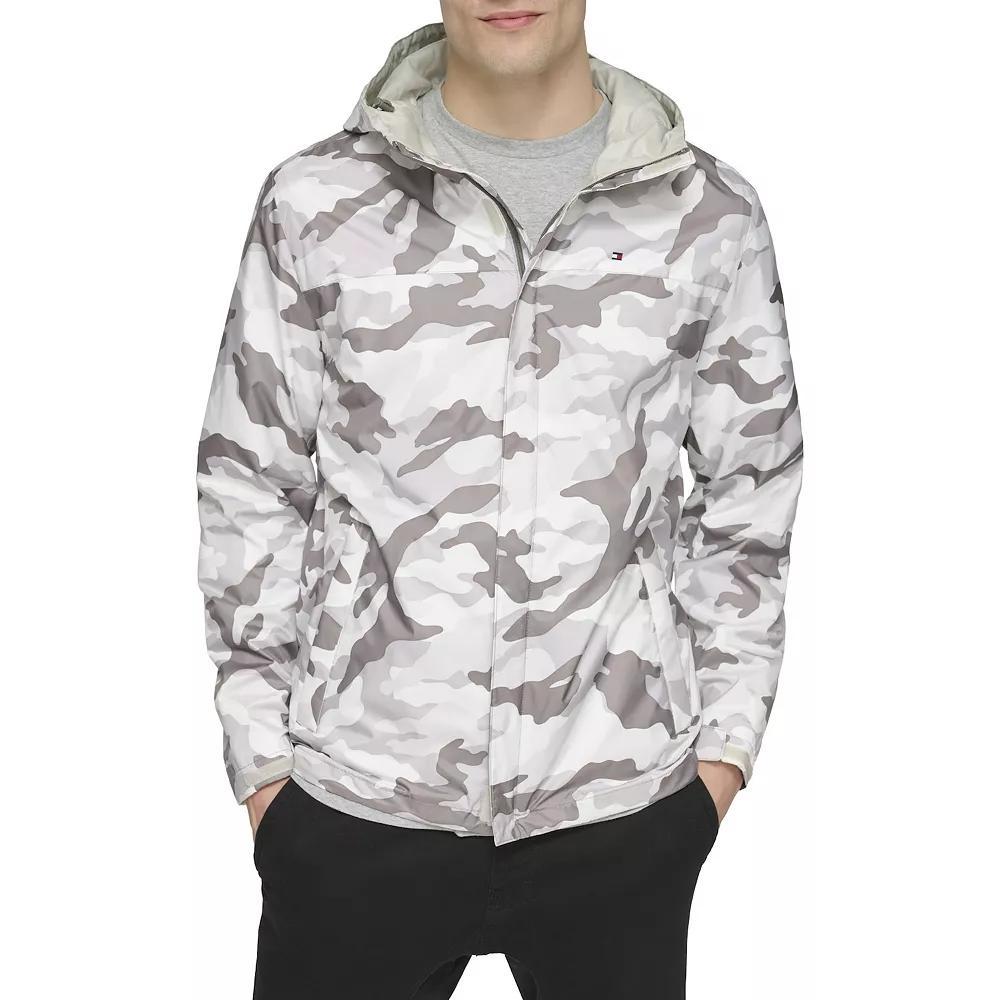 Men's Tommy Hilfiger Hooded Rain Jacket, Size: XXL, White Camouflage Product Image