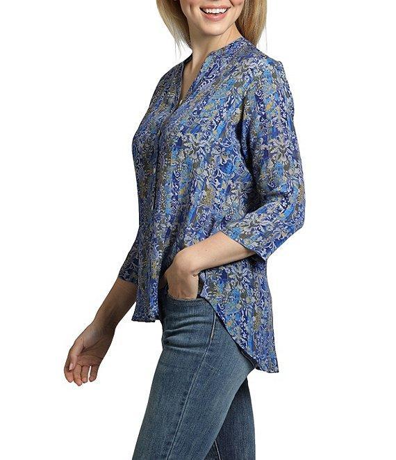 APNY Paisley Mandarin Collar 3/4 Sleeve Button Front Top Product Image