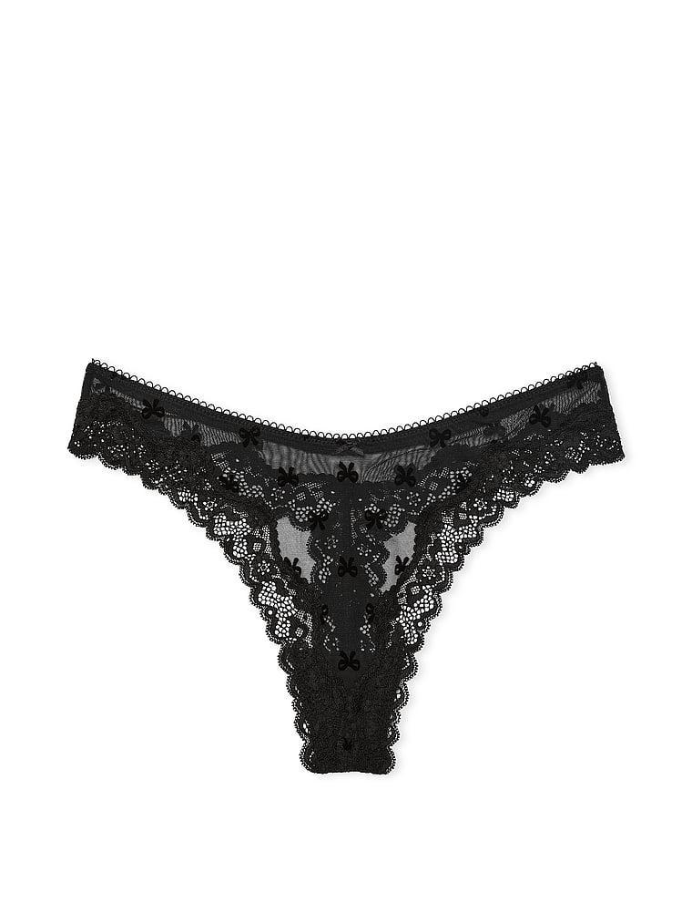 Tease Mesh Lace-Trim High-Leg Thong Panty Product Image