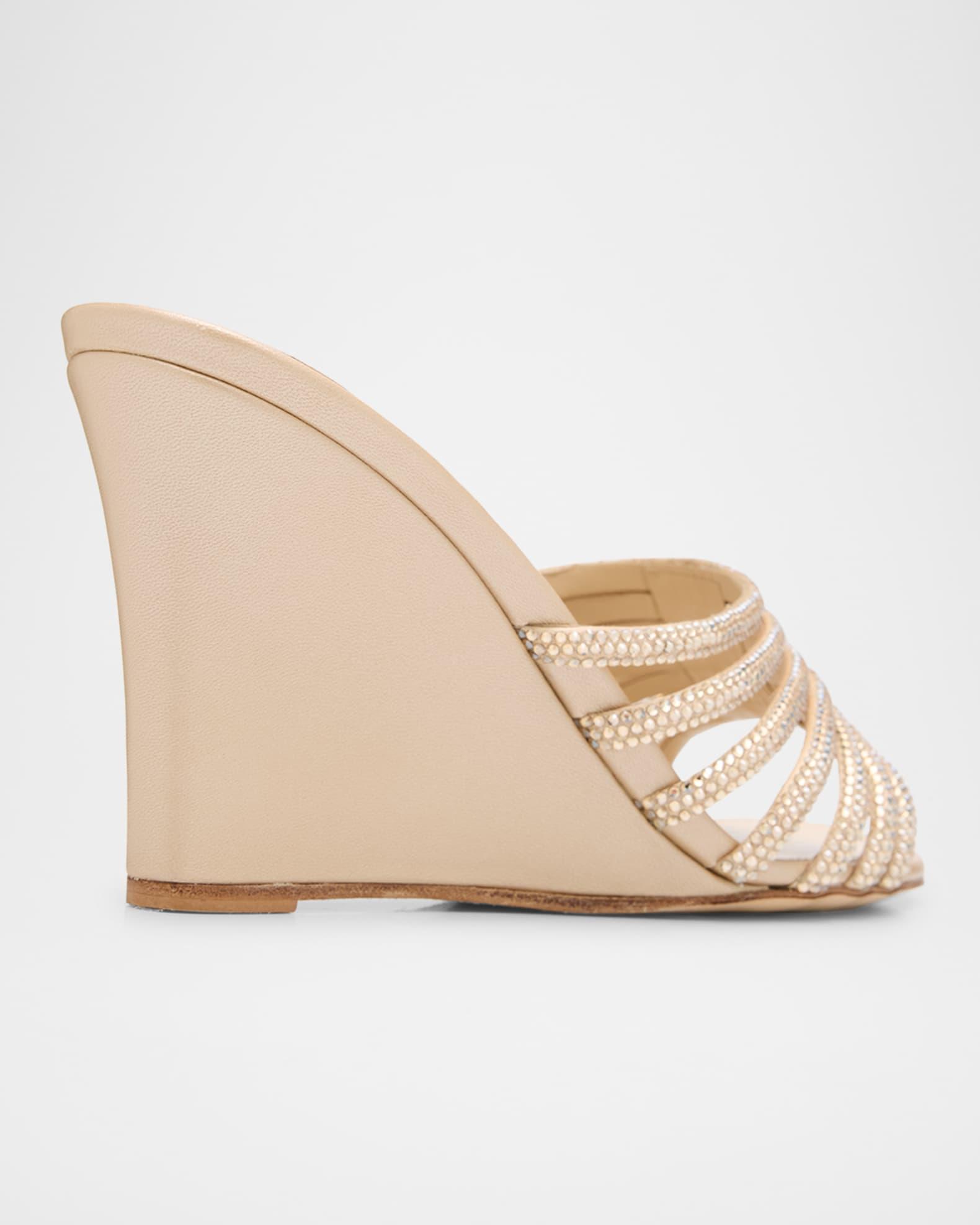 Satin Crystal-Embellished Strappy Wedge Slides Product Image