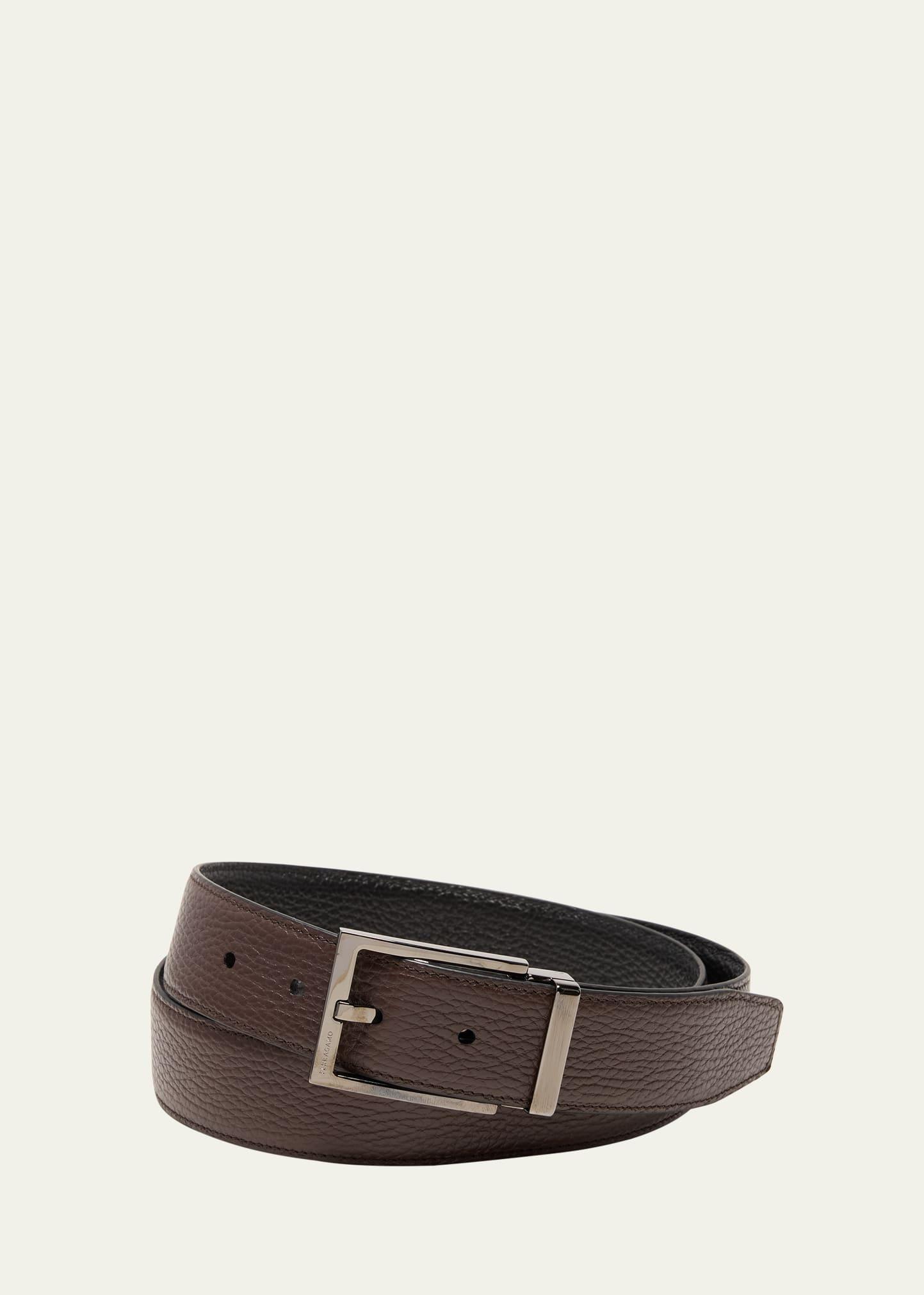 Mens Double Adjustable Square-Buckle Leather Belt Product Image