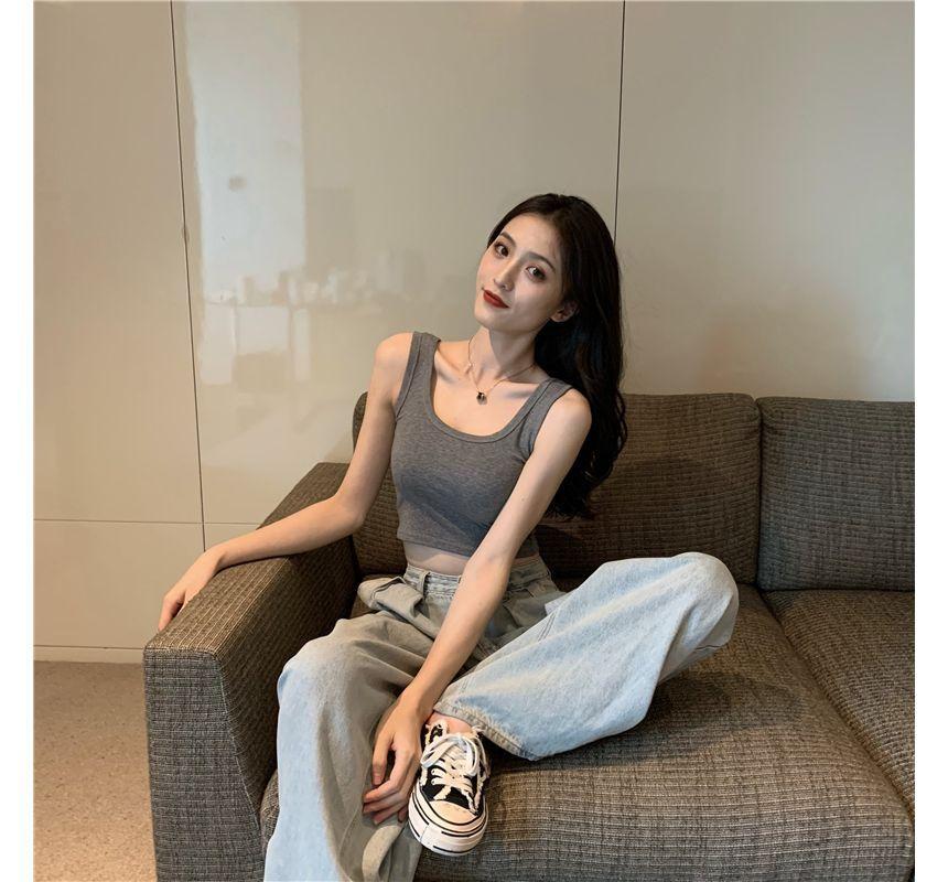 Square Neck Plain Crop Tank Top Product Image