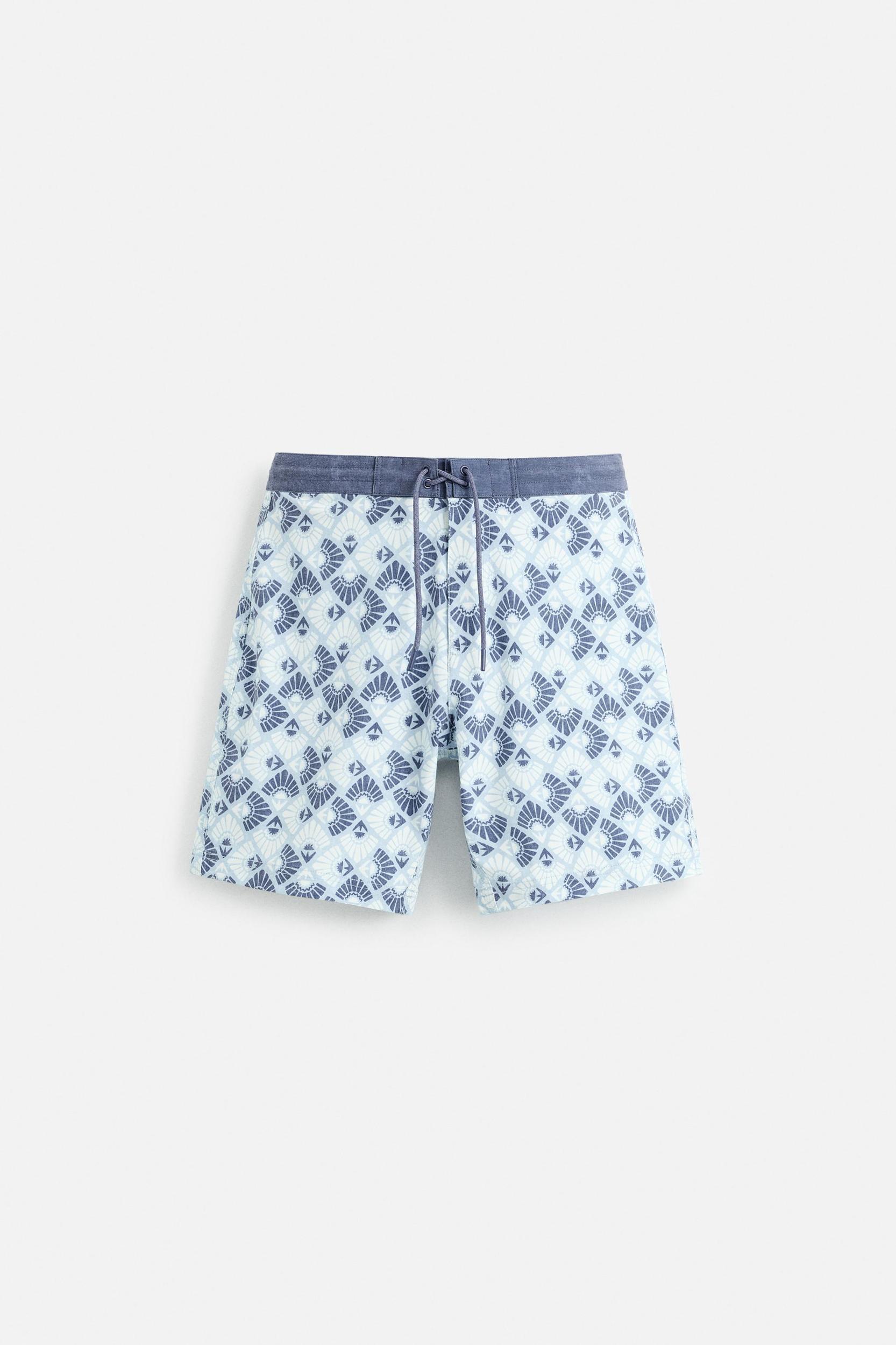 GEOMETRIC PRINT LONGLINE SWIMMING TRUNKS Product Image