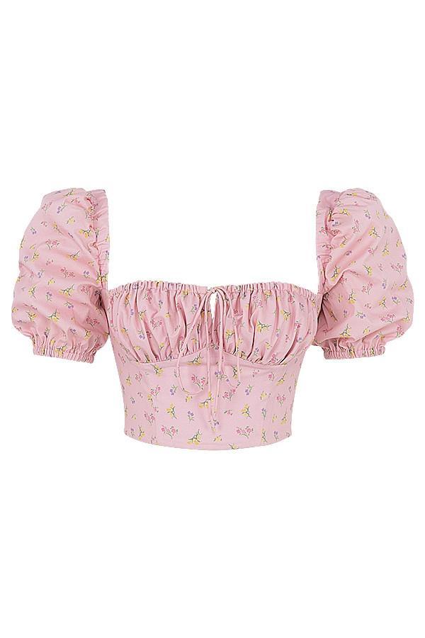 Arianna Pink Floral Puff Sleeve Corset Product Image