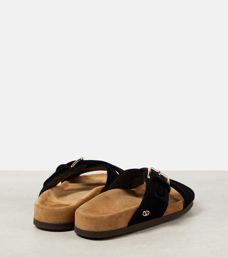 VALENTINO GARAVANI Black Fussfriend Velvet Sandals In Yvn Nero/sigaro Product Image