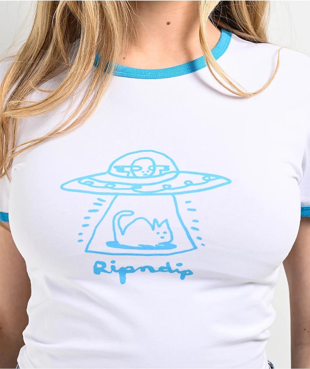 RIPNDIP Blonded White & Blue Crop Ringer T-Shirt Product Image