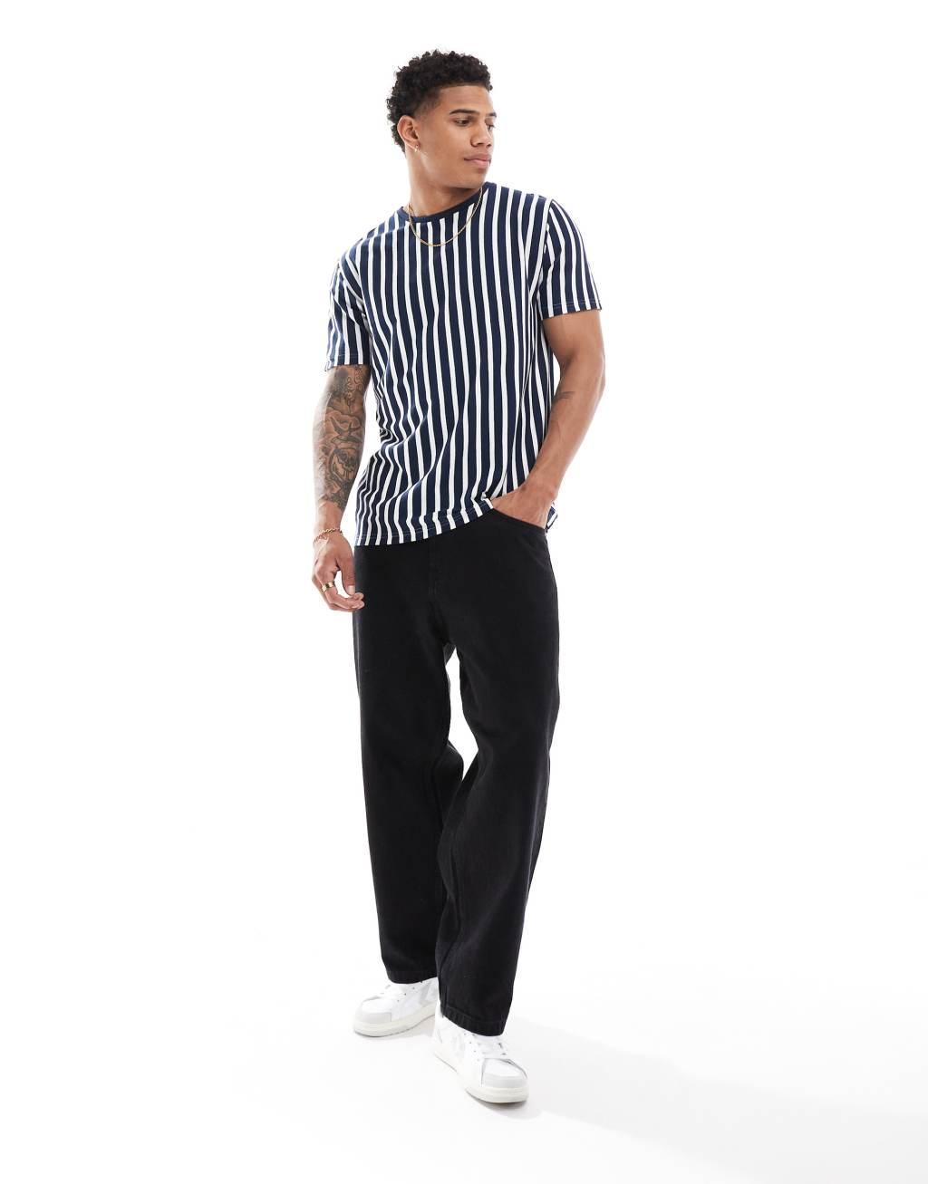 Brave Soul vertical stripe t-shirt in navy & white Product Image