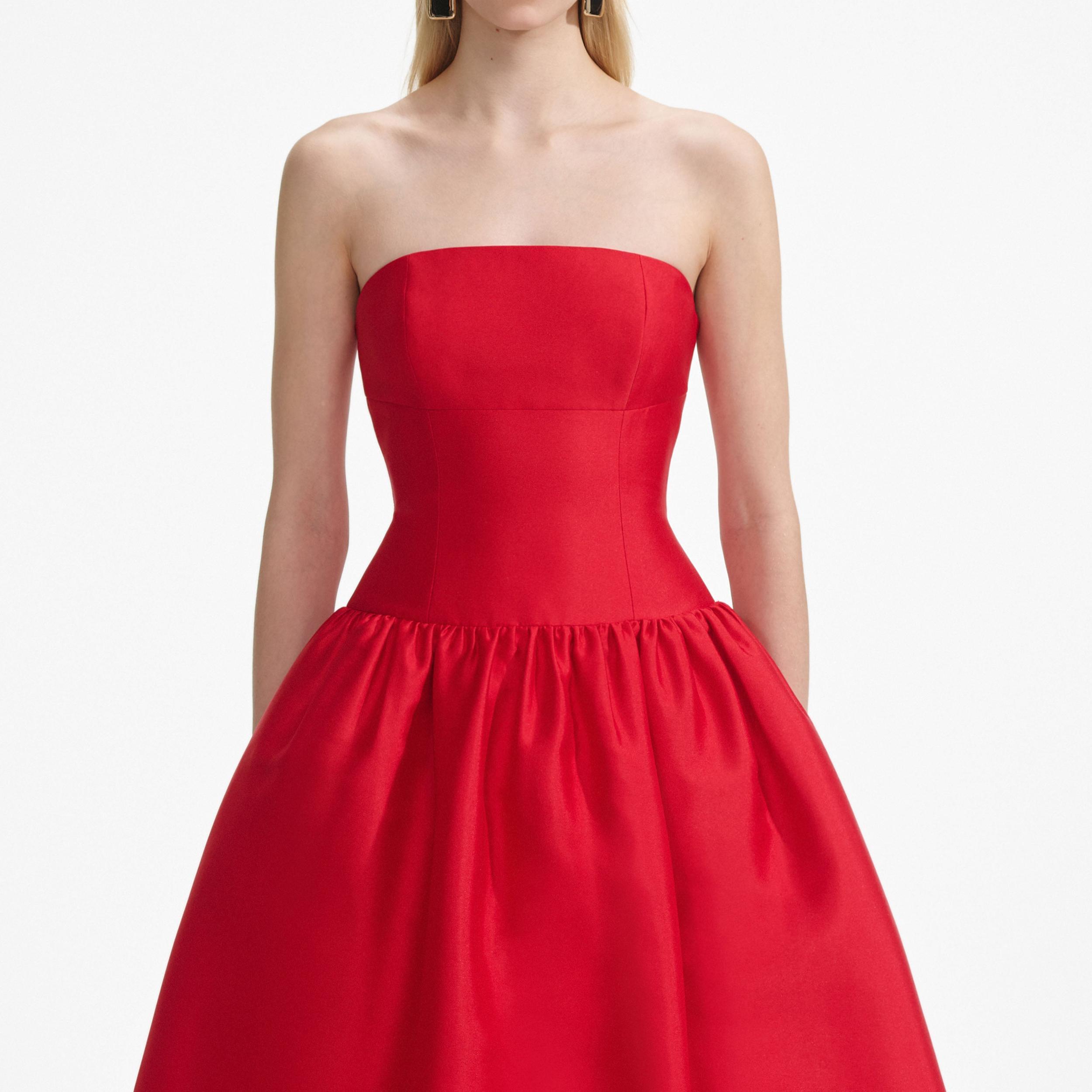 Red Taffeta Midi Dress Product Image
