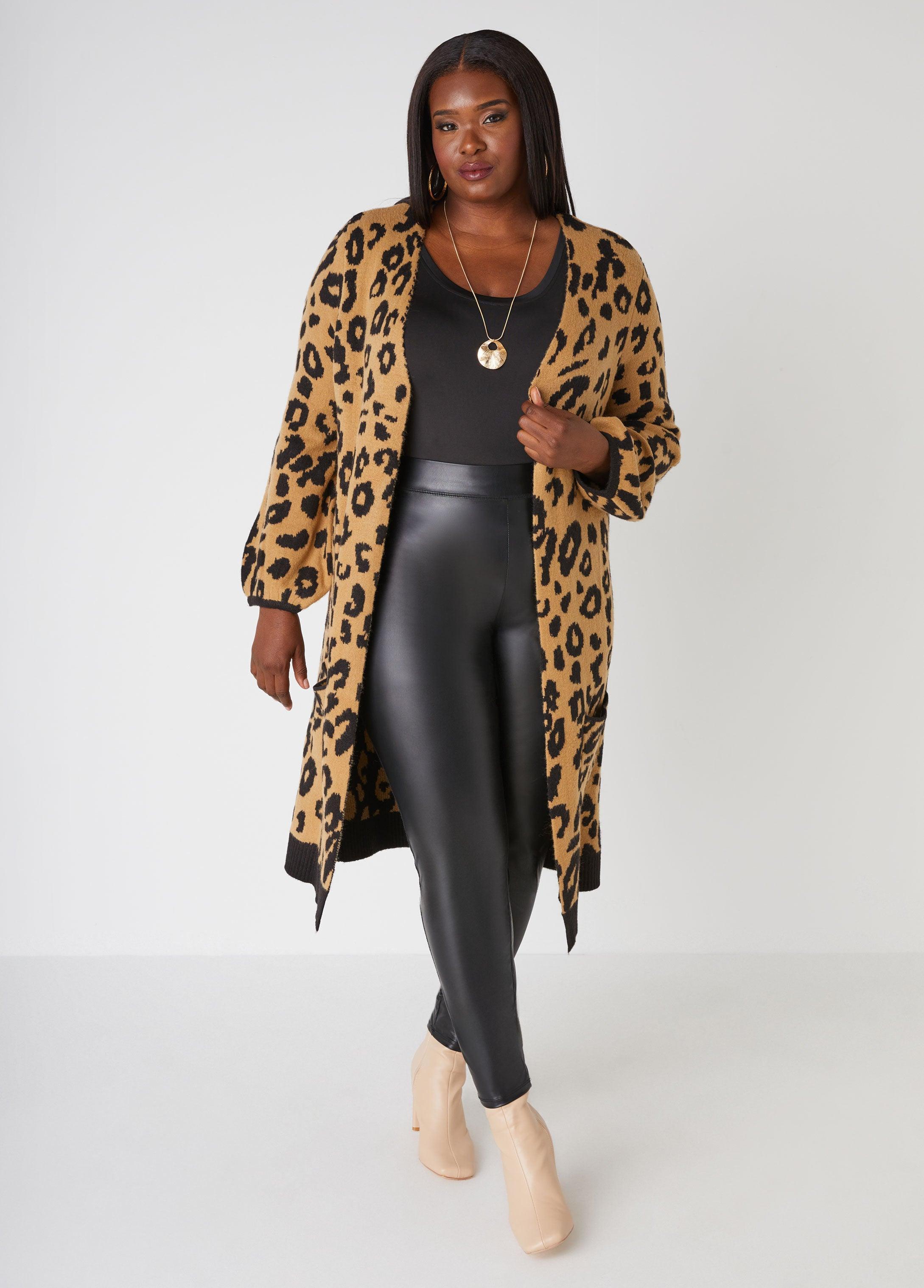 Plus Size Leopard Jacquard Cardigan Ashley Stewart Product Image