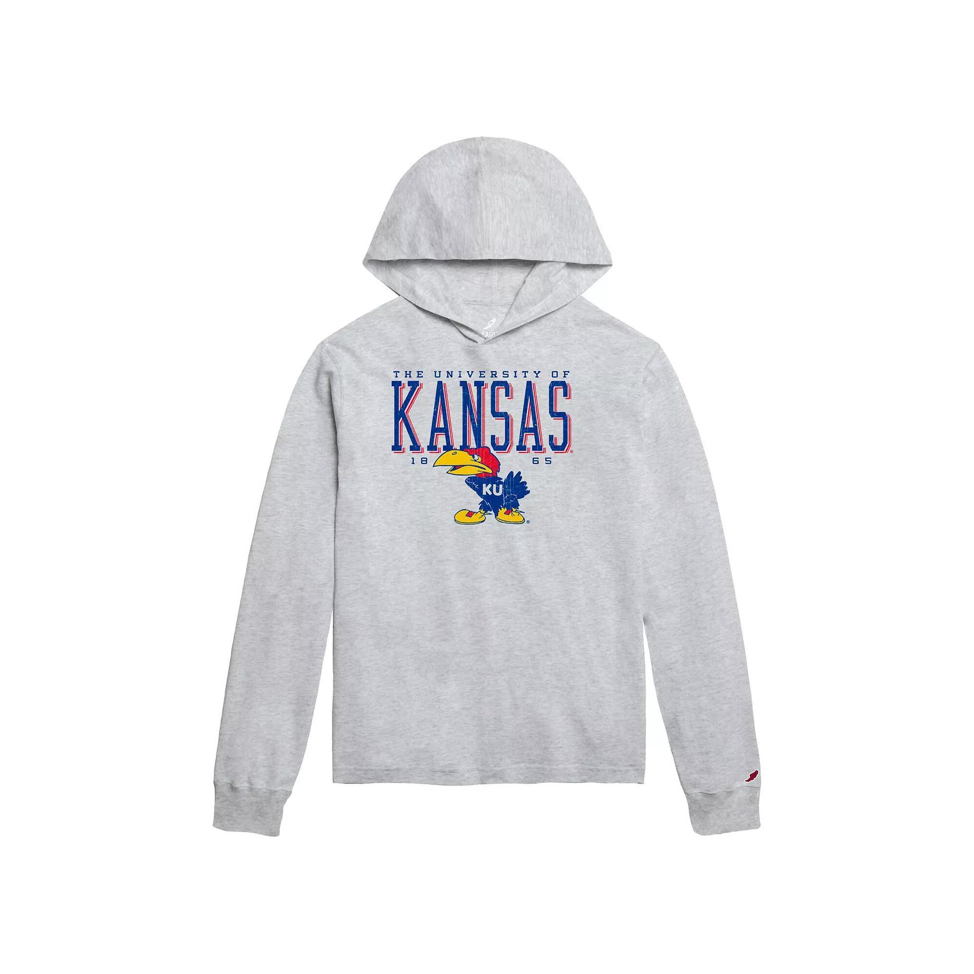 Men's League Collegiate Wear Ash Kansas Jayhawks Team Stack Tumble Long Sleeve Hooded T-Shirt, Size: 2XL, Black Product Image