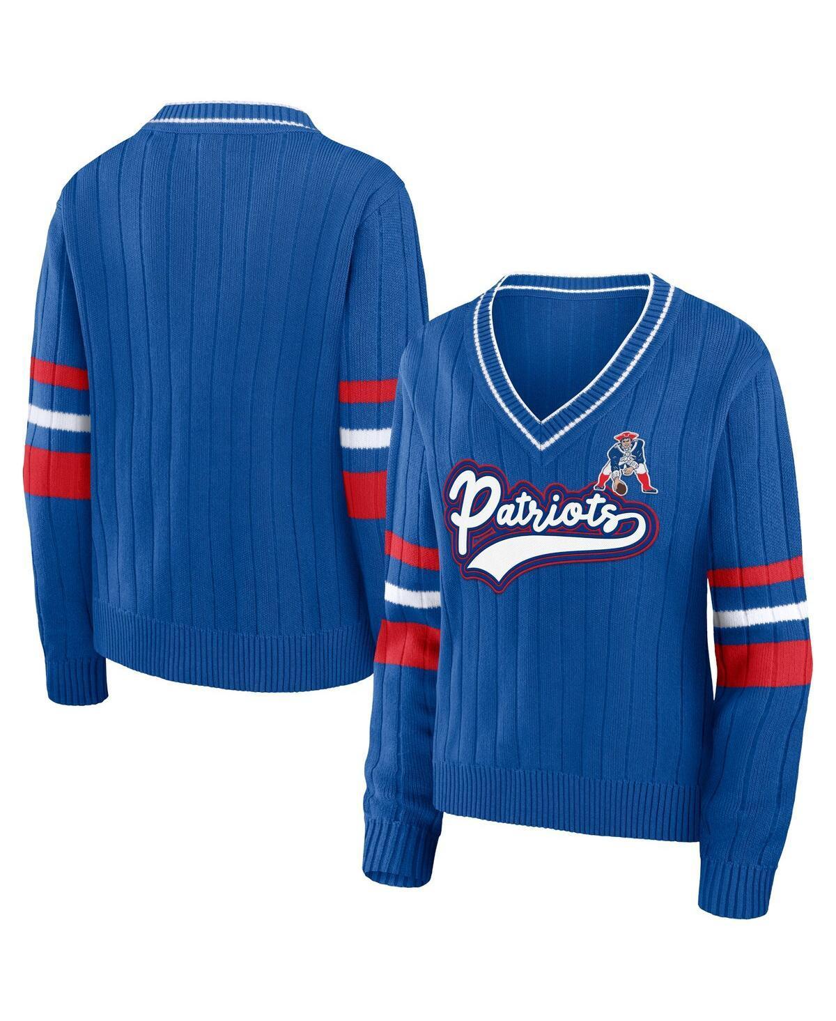 Womens WEAR by Erin Andrews Royal New England Patriots Throwback V-Neck Sweater Product Image