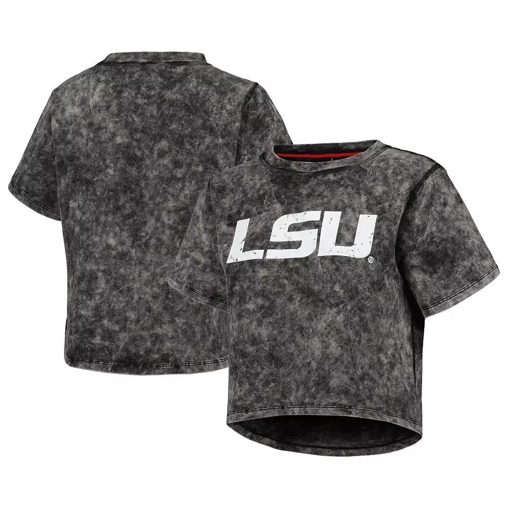 Women's Black LSU Tigers Vintage Wash Milky Silk Cropped T-Shirt,  Product Image