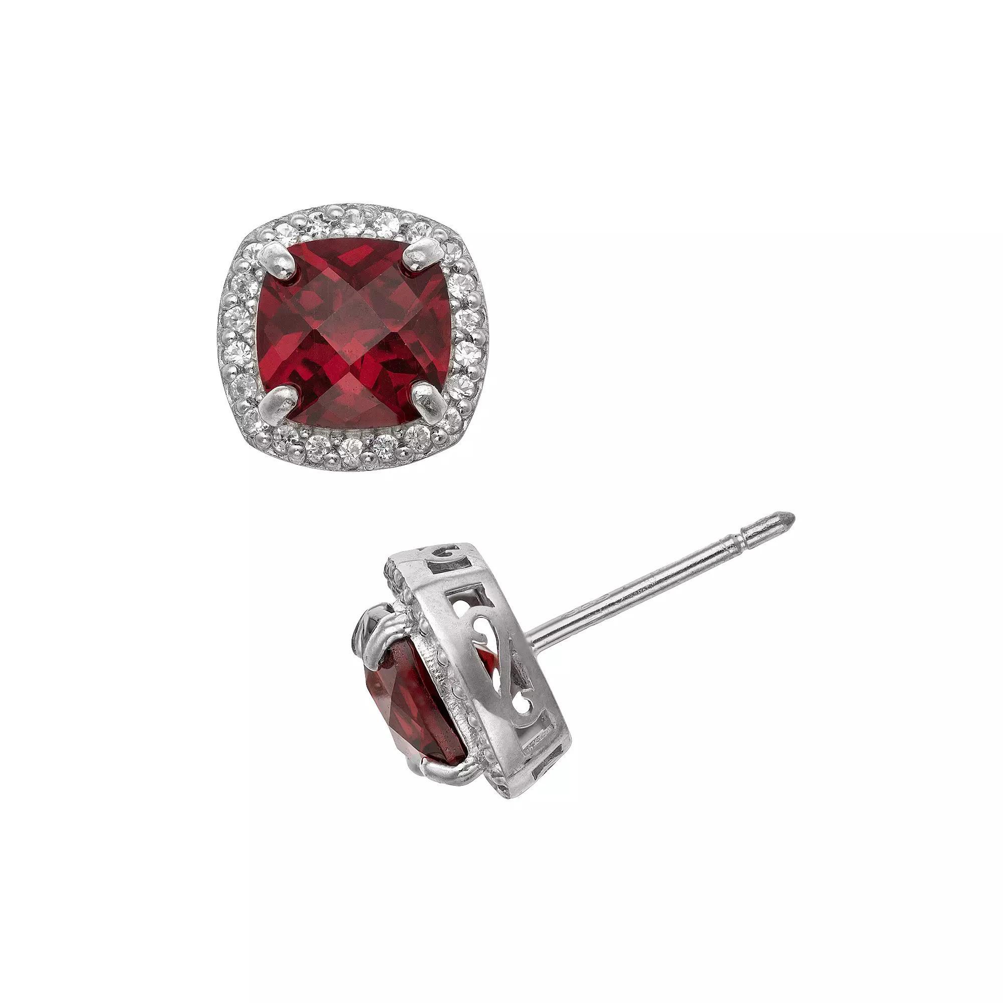 Designs by Gioelli Sterling Silver Garnet and Lab-Created White Sapphire Halo Stud Earrings, Women's, Multi Product Image