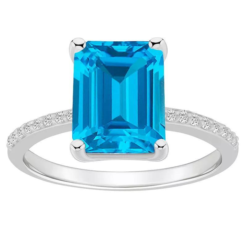 Alyson Layne 14k White Gold Emerald Cut Gemstone 1/10 Carat T.W. Diamond Ring, Women's, Blue Topaz Product Image